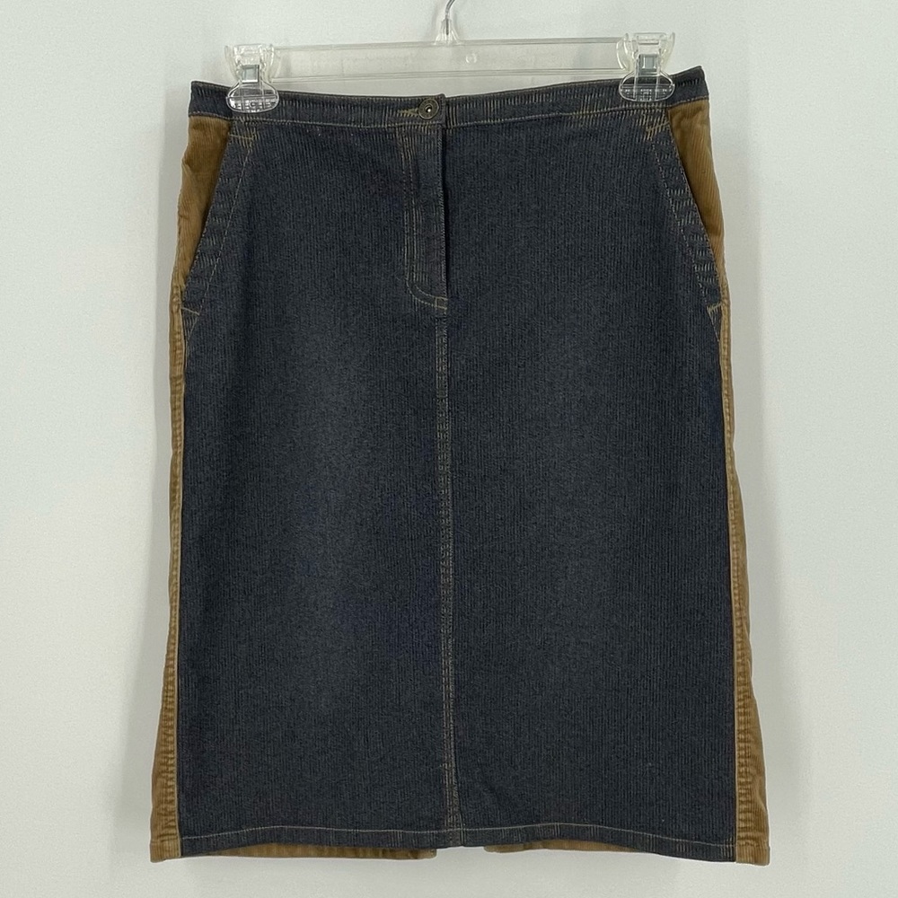 * Two-Tone Denim & Brown Midi Skirt Y2K